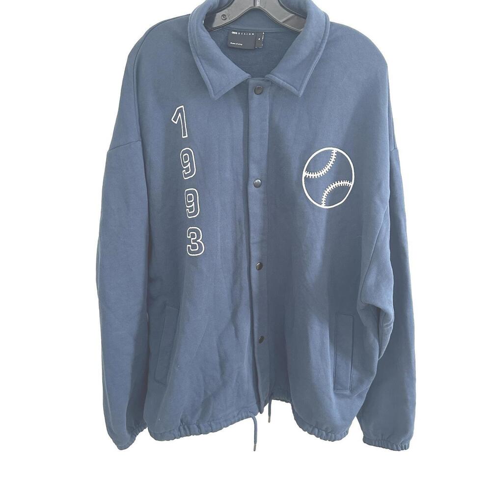 ASOS Design Oversize Light Blue 1993 Homerun Snap Button Closure Jacket - XL
